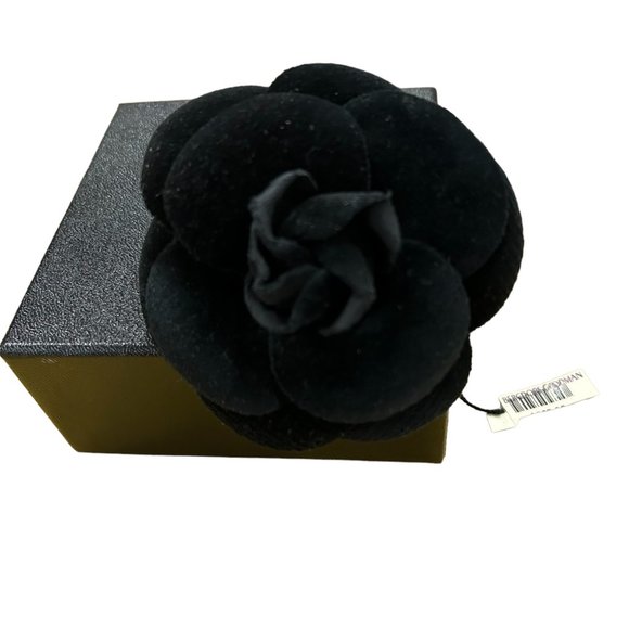 Chanel Black Velvet Camellia Brooch - Picture 1 of 6